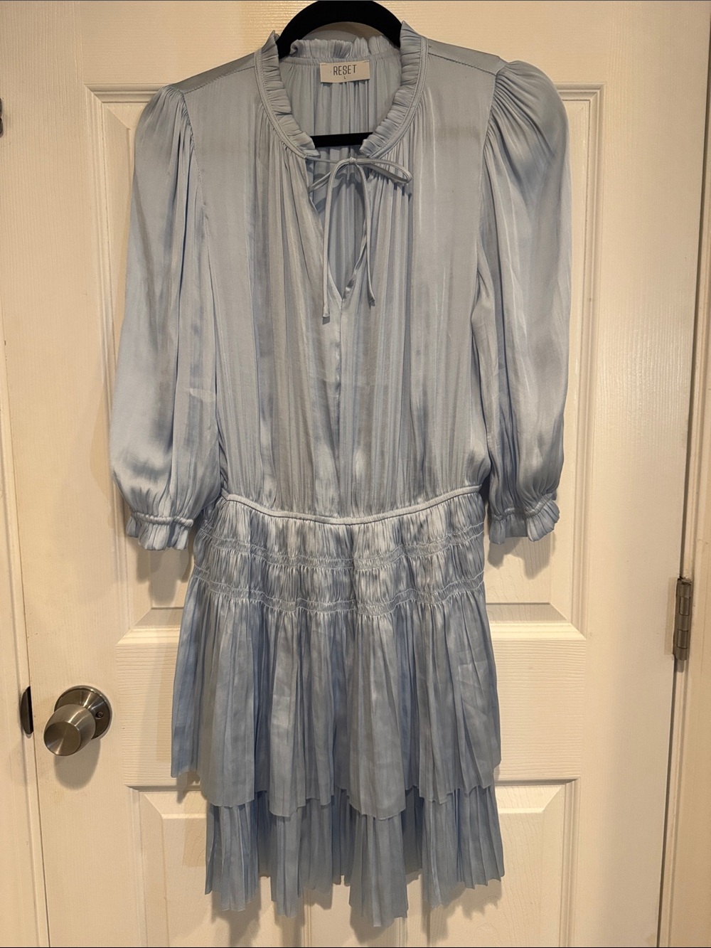 RESET by Jane Pale Blue Smocked Tiered Ruffle Mini Dress